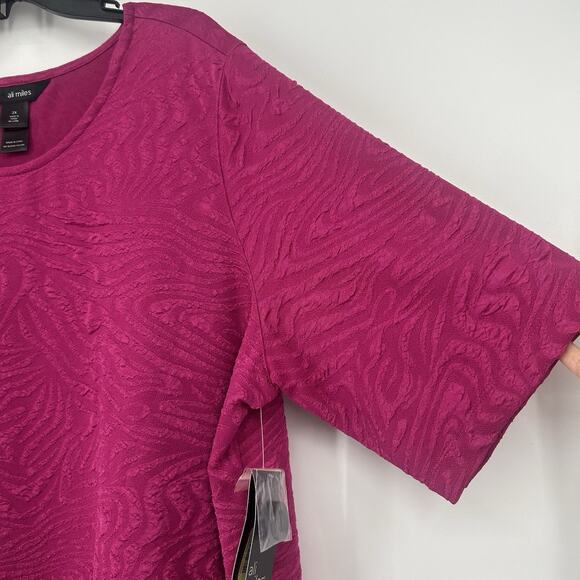 NEW Ali Miles Textured Tunic Top Pink Asymmetric Pocket Art Lagenlook Size 2X - Picture 3 of 10